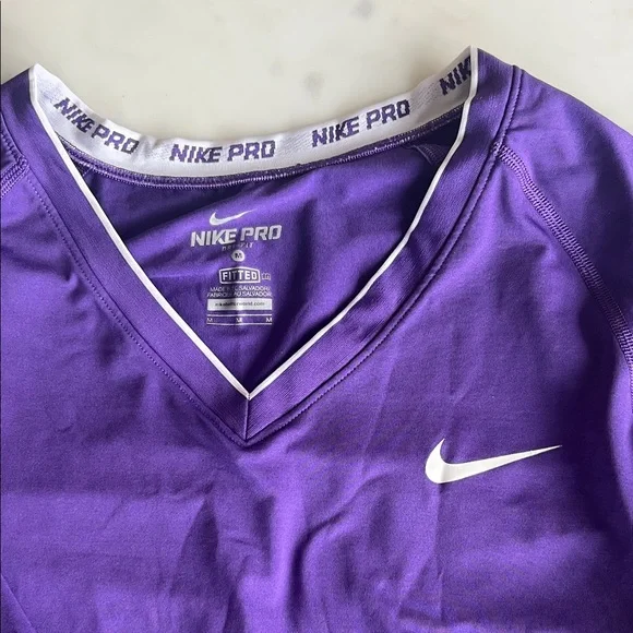 Nike Purple Long Sleeve V-Neck Performance Top - Picture 2 of 4